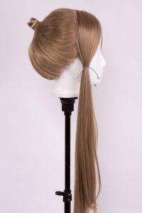 ponytail wig on wig stand