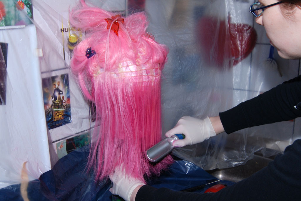 brushing in wig dye
