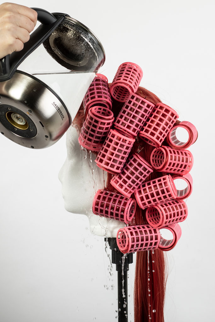 setting curls with hot water